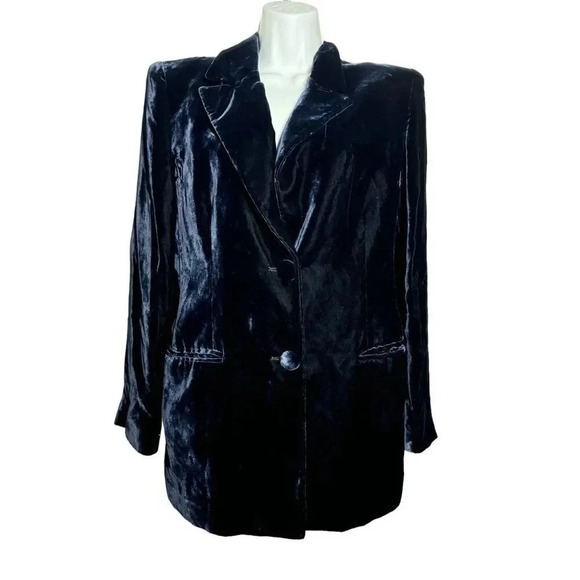 luisa spagnoli Velvet blazer vintage classic size 44 US size Medium dark blue - Picture 5 of 13